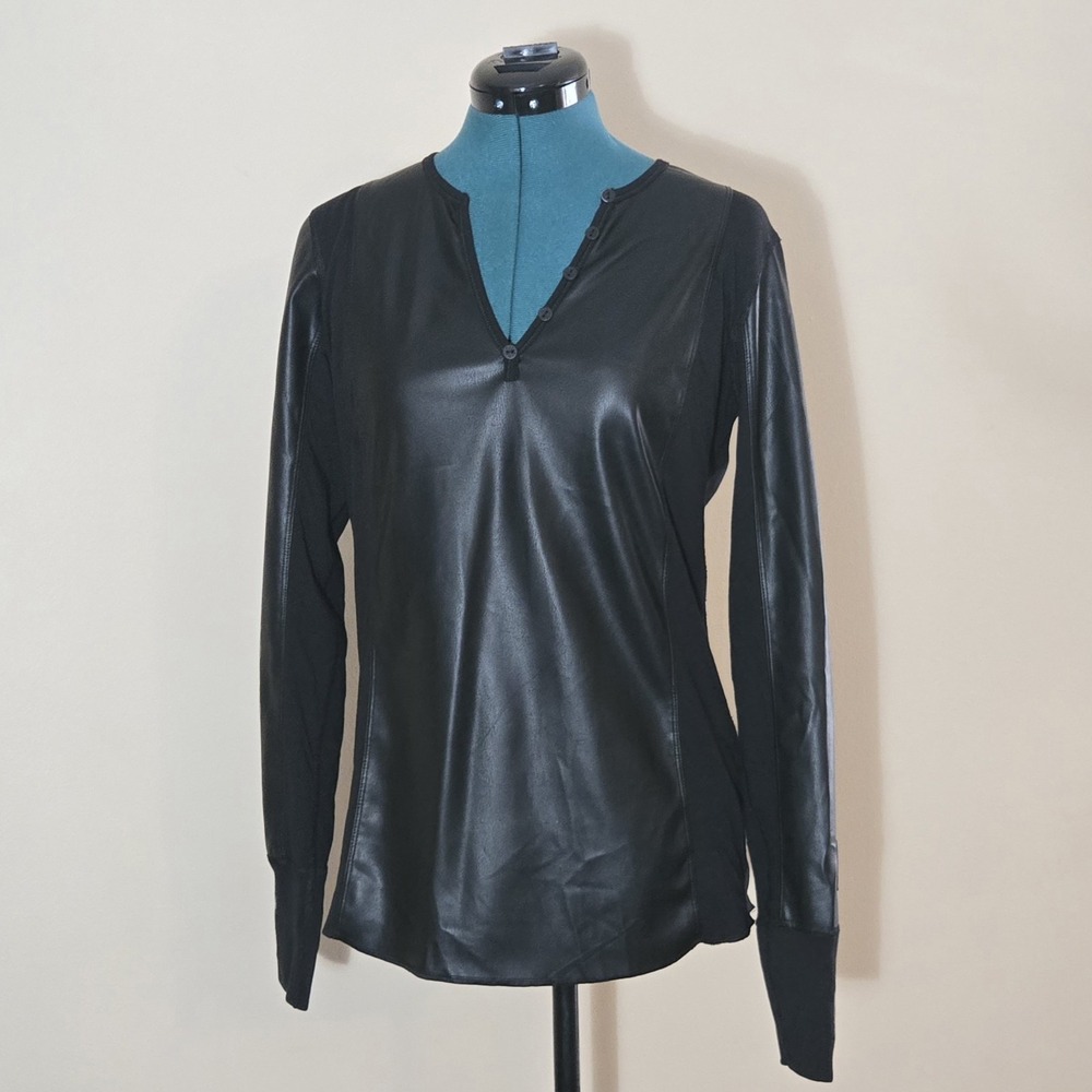 ANR Alp N Rock Faux Leather Henley V-Neck Top Post Apocalyptic Techwear Goth L